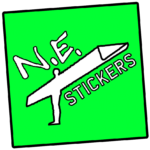 N.E.stickers logo and homepage link Showing Angel of the North, peeling like a sticker.