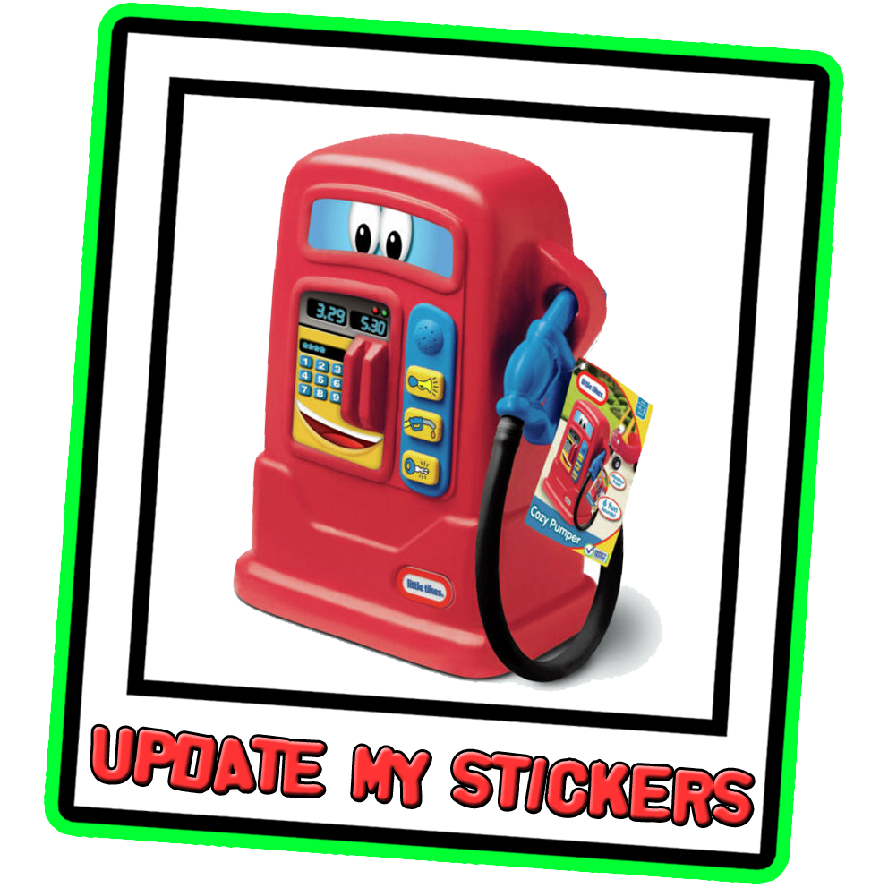 Little Tikes Cozy Pumper with the words Update My Stickers underneath