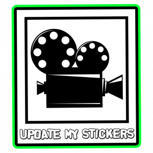Traditional image of a movie camera reel with Update my Stickers Underneath