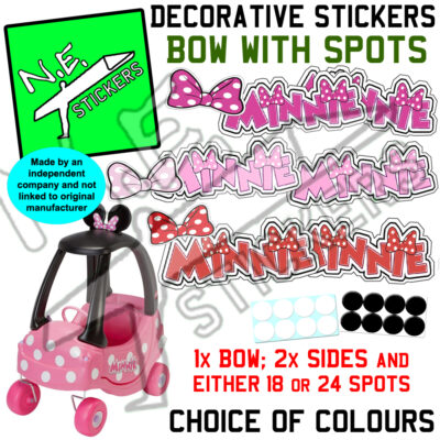 Replacement Minnie Mouse stickers SIZED TO FIT Little Tikes Cozy Coupe in a choice of three colours