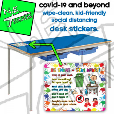 Colourful cartoon sticker on school desk