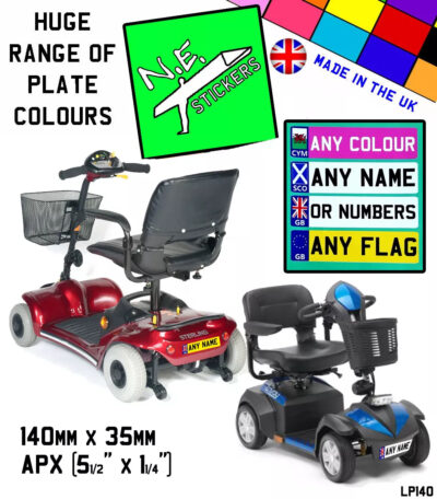 Mobility Scooter number plate sticker - sized at 140mm x 35mm