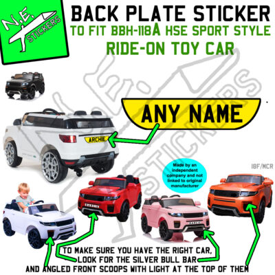 Rear personalised number plate sticker to fit BBH-118A Range Rover Sport Style car