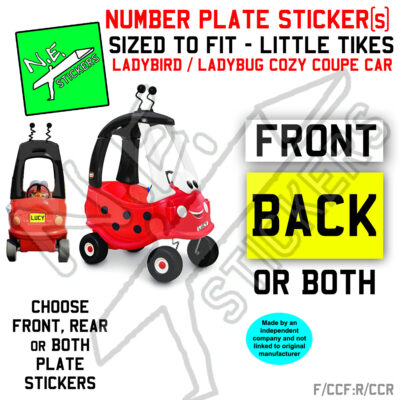 Personalised number plates stickers SIZED TO FIT Little Tikes Ladybug Cozy Coupe Ladybird car