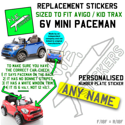 6v PACEMAN number plate sticker