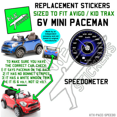 Speed Dial sticker to fit 6v Kidtrax MINI Cooper S Paceman