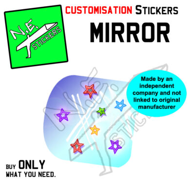 The mirror sticker is printed blue with multi-coloured cartoon stars.