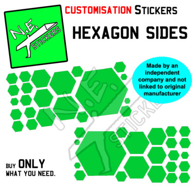 A compilation of small hexagonal stickers