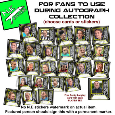 Autograph Cards featuring players from Newcastle United Women. Amy Andrews; Katie Barker; Jodie Bartle; Elysia Boddy; Lia Cataldo; Deanna Cooper; Grace Donnelly; Kacie Elson; Rachel Furness; Georgia Gibson; Hannah Greenwood; Hannah Hawkins; Shania Hayles; Sophie Haywood; Lois Joel; Emma Kelly; Beth Lumsden; Jas McQuade; Caludia Moan; Charlotte Potts; Isabella Sibley; Amber-Keegan Stobbs; Demi Stokes; Olivia Watt.