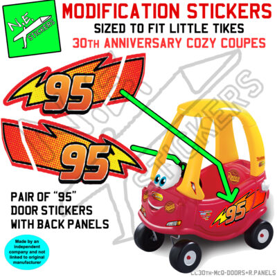 95 lightning bolt door / rearside panel stickers sized to fit little tikes cozy coupe upcycle project