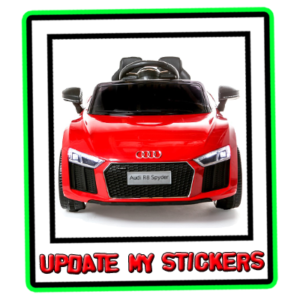 Red Audi R8 Spyder Twin seat 12 volt 12v model with silver front. Update my stickers.