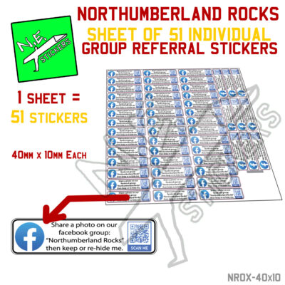 Northumberland Rocks stickers 40 millimetres by 10 millimetres