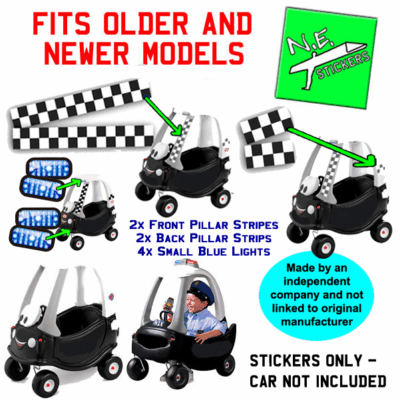 Black and white chequered pillar stripes, rear strips and 4 x blue lights